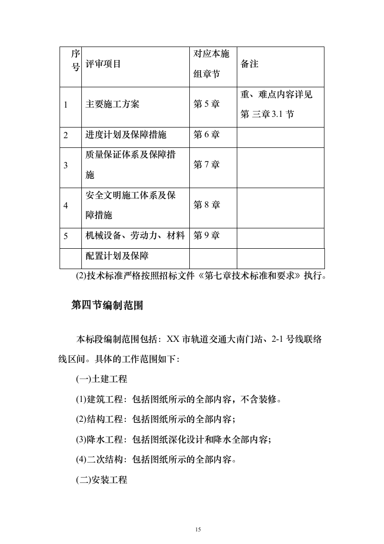 钻孔桩地连墙明挖顺筑法地下两层与地下三层T型换乘地铁站投标施工组织设计投标方案（493页）（2024年修订版）.docx 第15页