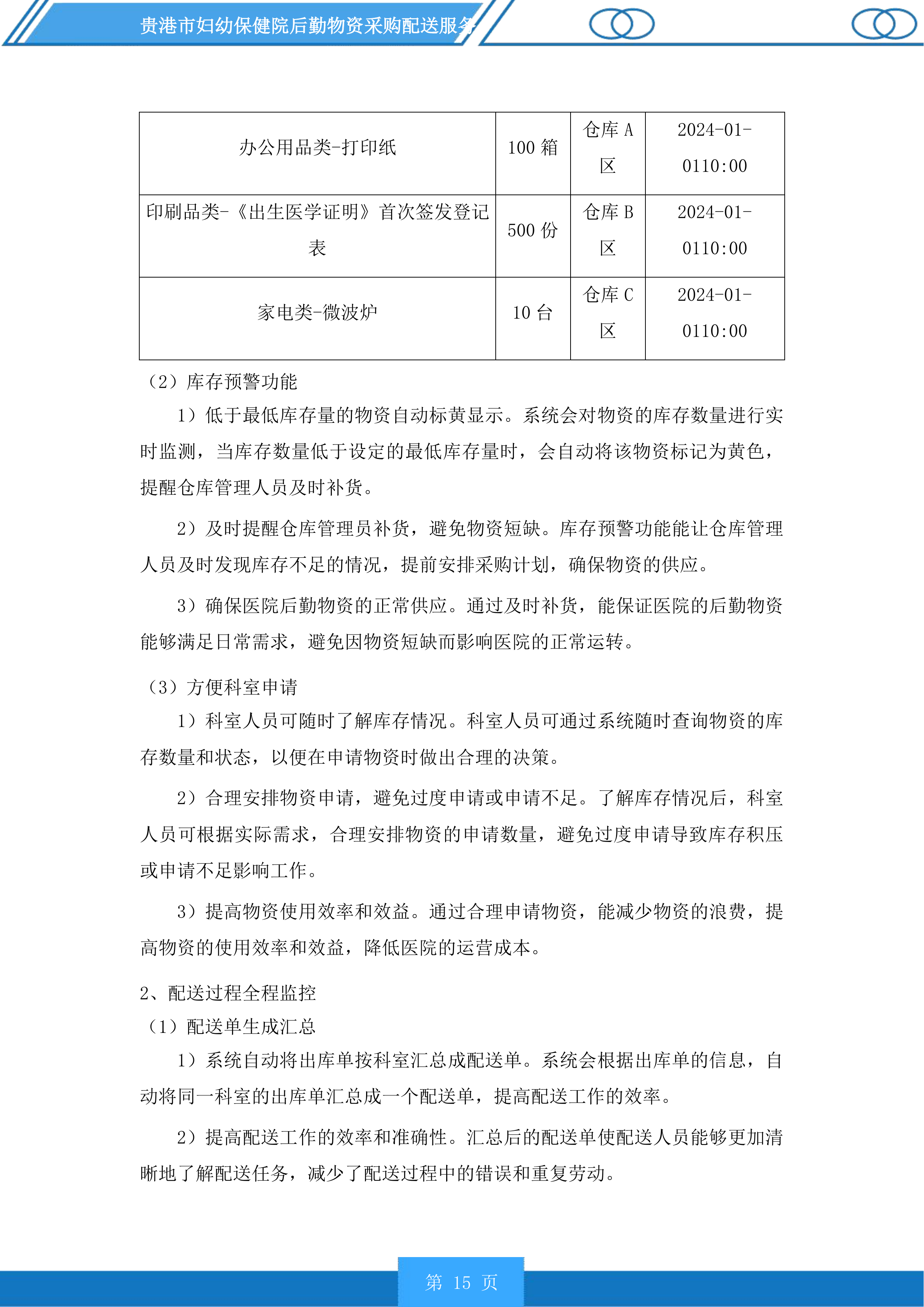 贵港市妇幼保健院后勤物资采购配送服务投标方案.docx 第15页