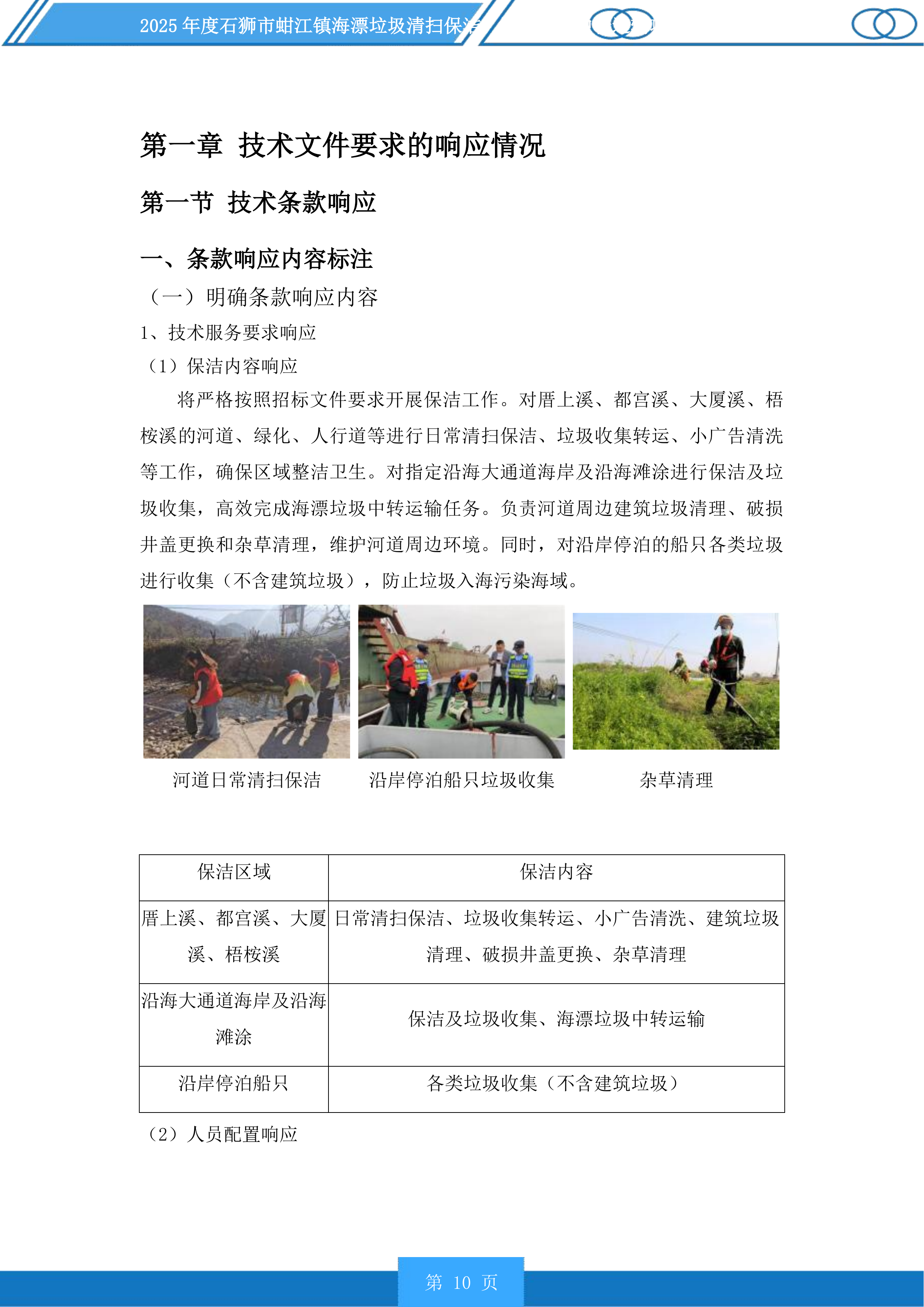 2025年度石狮市蚶江镇海漂垃圾清扫保洁、海漂垃圾中转运输项目及2025年度厝上溪、都宫溪、大厦溪、梧桉溪清扫保洁项目投标方案.docx 第10页