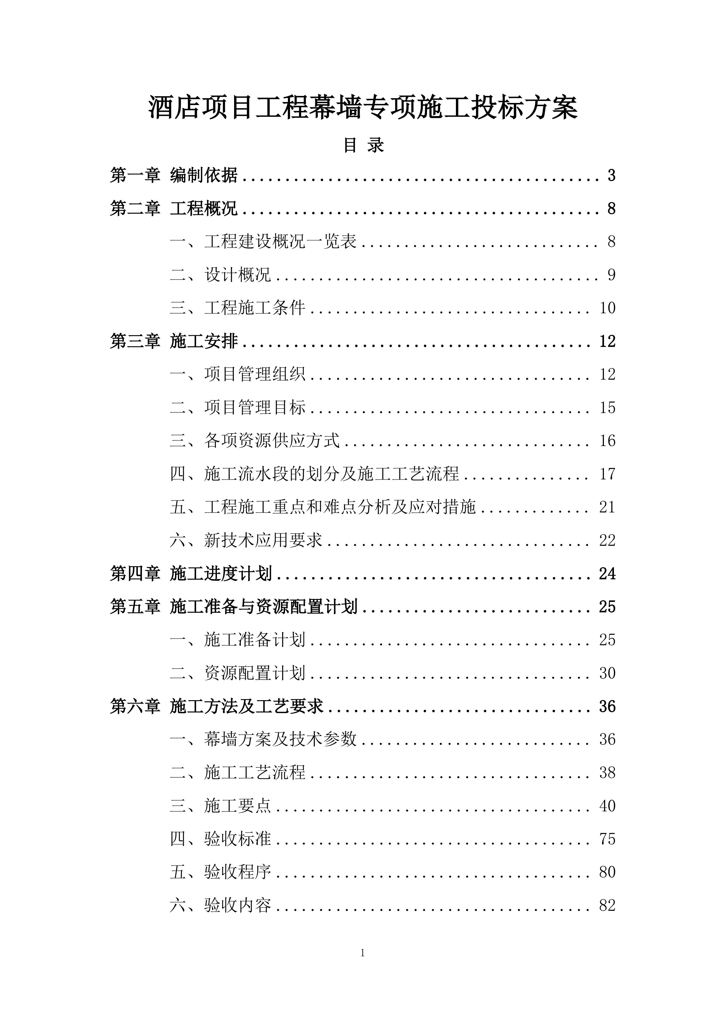 酒店项目工程幕墙专项施工投标方案.docx 第1页